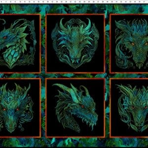 In the Beginning Fabrics - Emerald Reign Small Dragon Panel 21DRG-1 Approx 31"