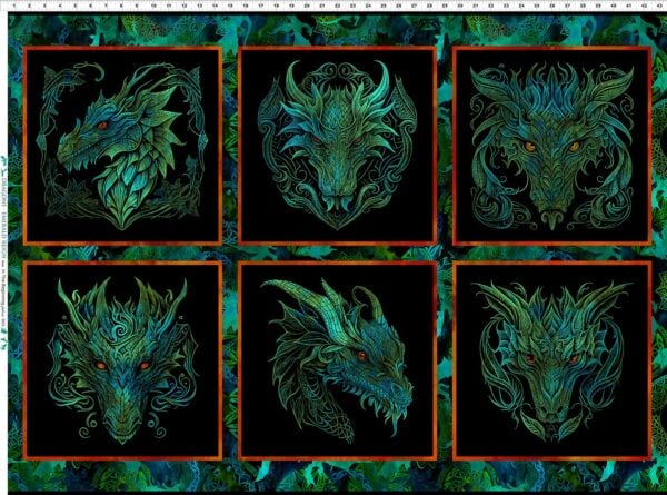 In the Beginning Fabrics - Emerald Reign Small Dragon Panel 21DRG-1 Approx 31"
