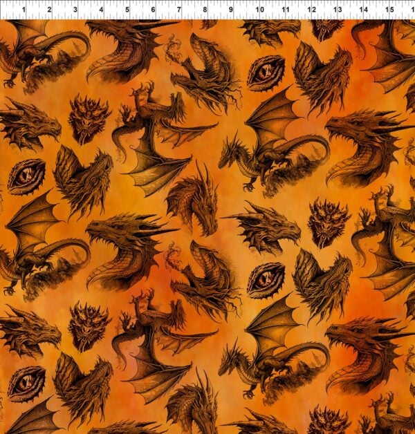 In The Beginning Fabrics - Emerald Reign - Orange Etching 23DRG-1