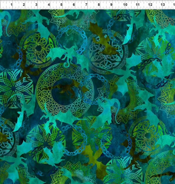 In The Beginning Fabrics - Emerald Reign - Emerald Flying Dragons 4DRG-5