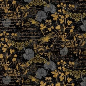 Timeless Treasures Fleur-CD3182 Black Text and Floral