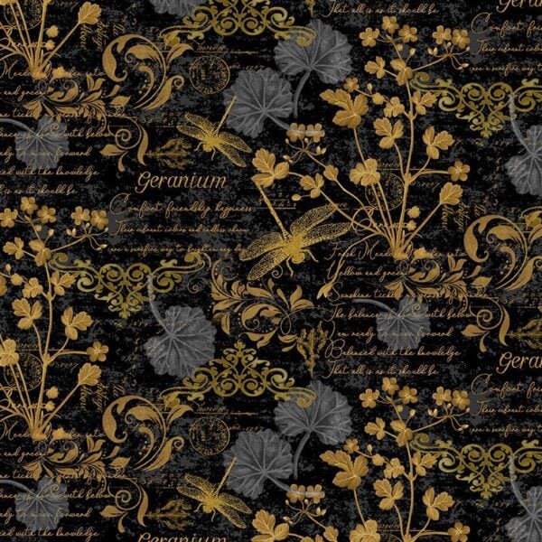Timeless Treasures Fleur-CD3182 Black Text and Floral