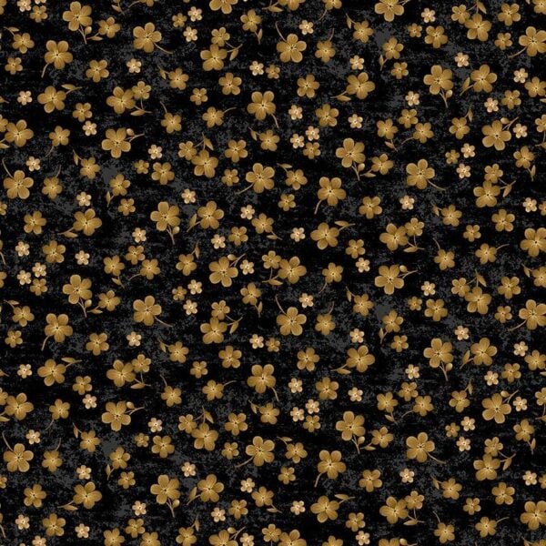 Timeless Treasures Fleur-CD3187 Black Tossed Gold Geranium
