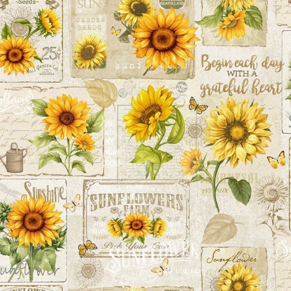 Timeless Treasures Fleur-CD3360 Beige Sunflower Collage