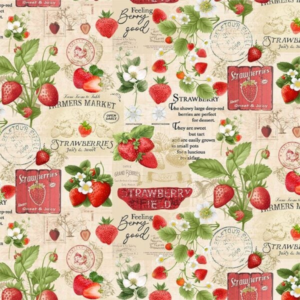 Timeless Treasures Fruit-CD3400 Beige Strawberries Market Collage