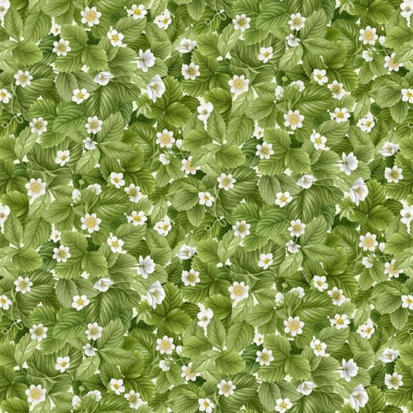 Timeless Treasures Fruit-CD3410 Green Packed Strawberry Leaves