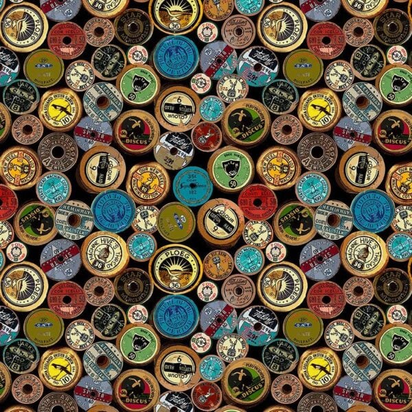 Timeless Treasures Sew-CD3354 Multi - Antique Spool Labels
