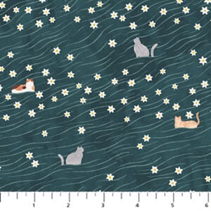 FIGO Fabrics - Paws & Play - Cat Field 91047-68 Teal