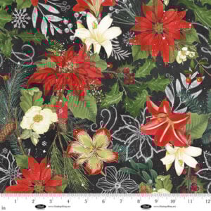 Blank Quilting Be Merry Shine Bright 4120-95 Charcoal Christmas Floral