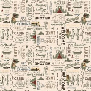 Clothworks Living the Dream Flannel - Y4536-11 Light Khaki Words