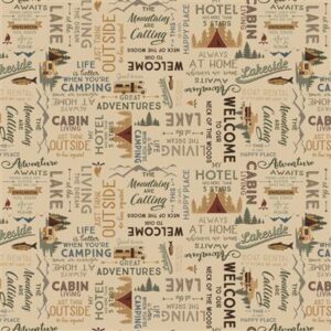 Clothworks Living the Dream Flannel - Y4536-64 Light Caramel Words