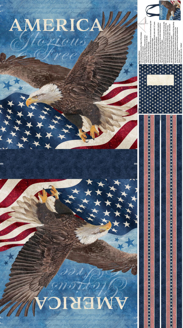 Northcott Fabrics - C27880-49 Stonehenge 24" x 43" Stars and Stripes 13 Canvas Eagles Bag Panel
