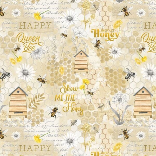 Timeless Treasures Bee-CD3263 Beige - Honey Bee Collage