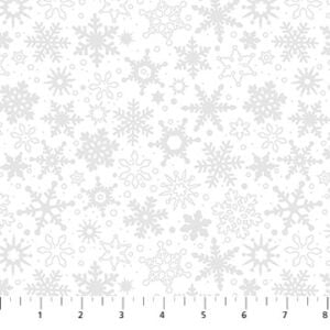Northcott Fabrics - Basically Black & White - 10011M-10 White with Silver Metallic Snowflakes