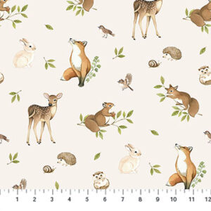 Northcott Fabrics - Woodland Heart DP28722-11 Cream Multi Animals