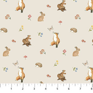 Northcott Fabrics - Woodland Heart DP28723-12 Beige Multi Mini Animals