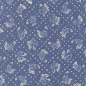 Moda - The Henhouse by Gingiber - 48434 19 Cobalt Cross Stitch Chickens