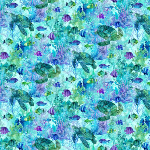 Northcott Fabrics - Coral Reef - DP28877-66 Turquoise Multi Turtle & Fish