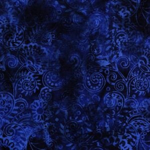 an image of purple-blue-navy fabric with a pattern of swirls and paisleys