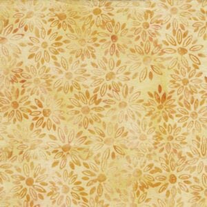an image of yellow fabric with a pattern of daisies in darker gold