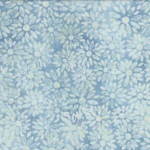 an image of blue fabric with a pattern of daisies in creamy yellow
