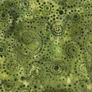 an image of olive green fabric with a pattern of swirls of darker green dots.