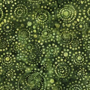 an image of green fabric with a pattern of swirls of lighter green dots.