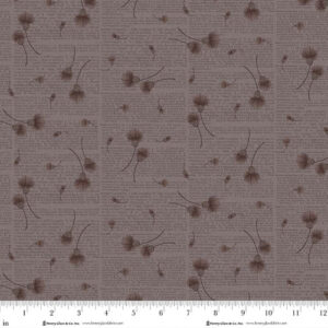 an image of gray fabric printed with columns of small print dictionary entries and tossed small thistles
