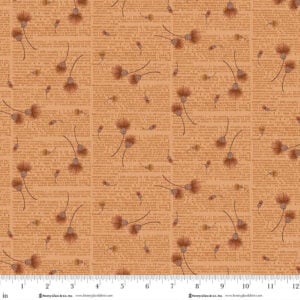 an image of dusty orange fabric printed with columns of small print dictionary entries and tossed small thistles