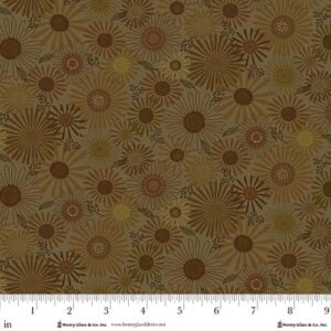an image of olive green fabric with an all-over print of daisies