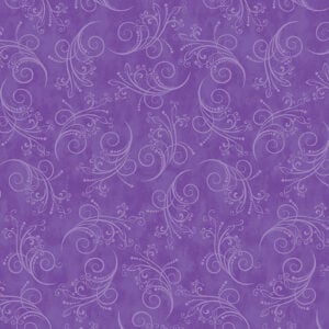 an image of bright purple fabric with an allover pattern of light purple swirls