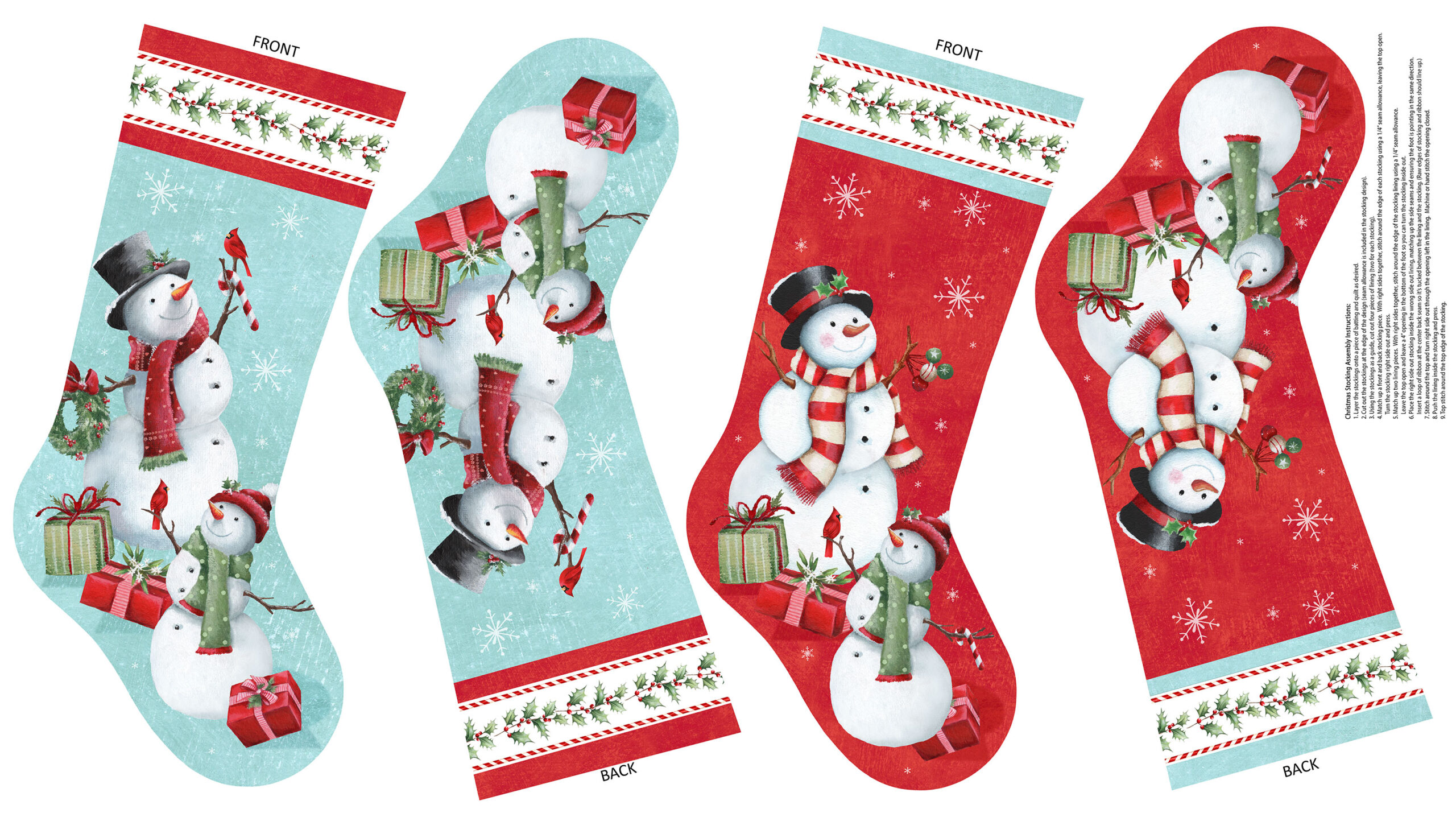 an image of a rectangle panel printed with 4 stockings to cut out, 2 front pieces and 2 back pieces