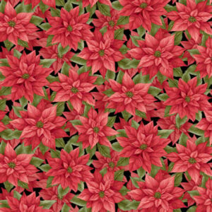 an image of black fabric with a pattern of overlapping poinsettia florets