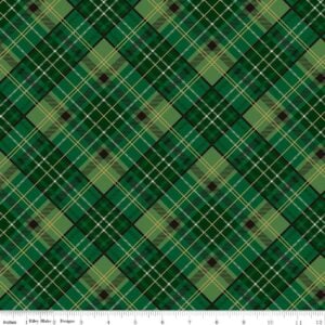 an image of green diagonal plaid with gold foil highlights
