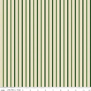an image of off-white fabric with thin green stripes and gold foil pinstripes