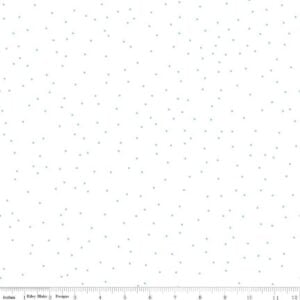 an image of white fabric with an allover pattern of light blue polka dots