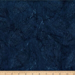 batik fabric in shades of dark blue with an allover pattern of curved lines and patches of dots