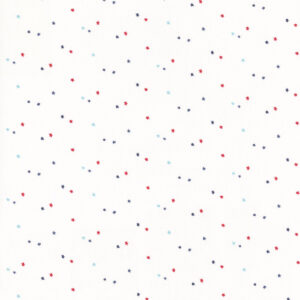 white fabric with small scattered blue and red stars
